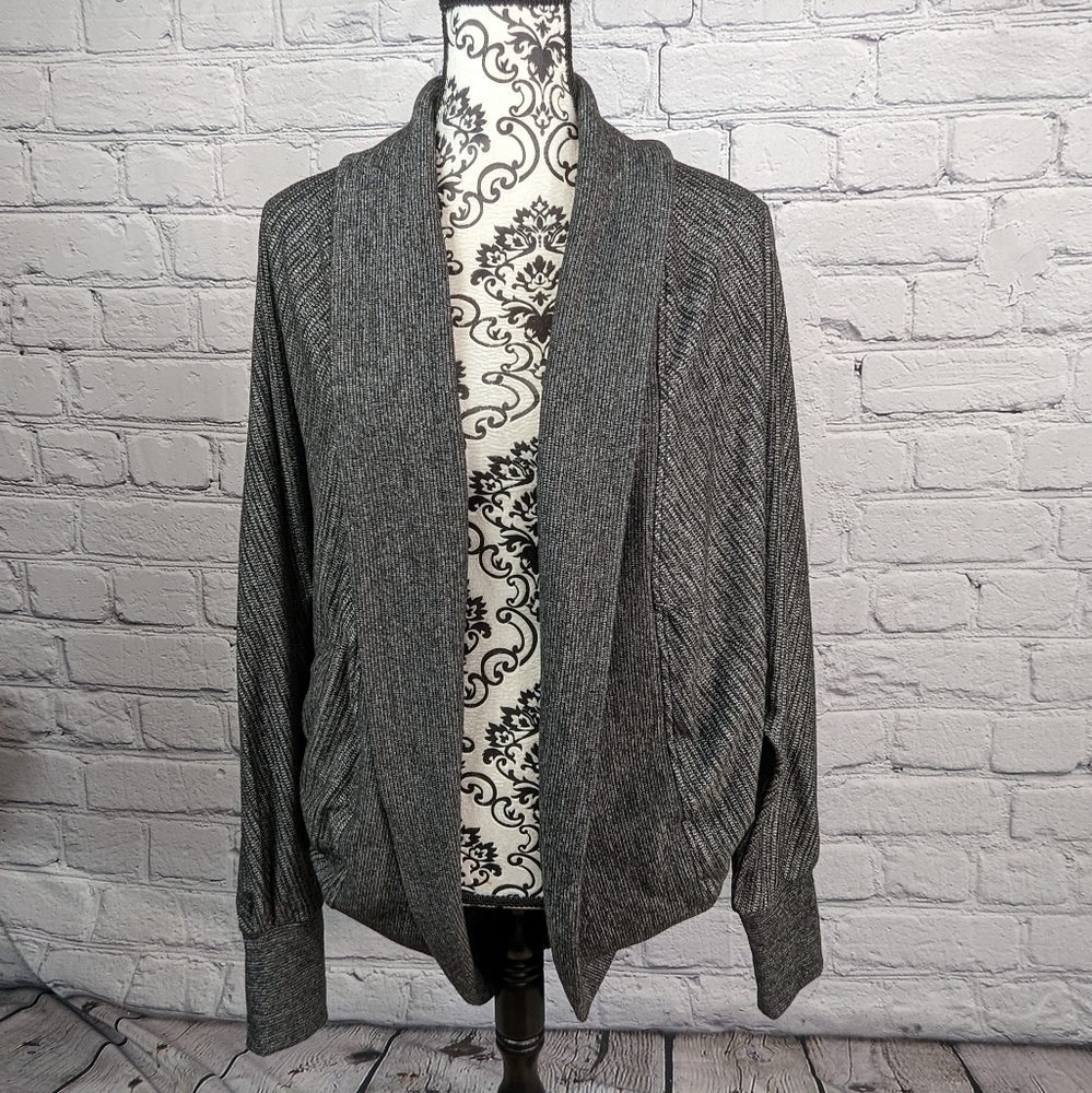 Exofficio women's long sleeve stretch knit geo print cardigan size L pockets b8